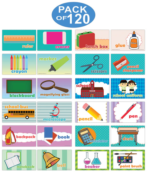 Creanoso School Words Educational Flashcards for Children - Mini Educational Information Cards Set