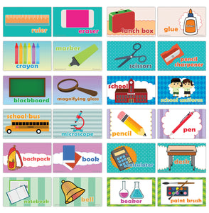 Creanoso School Words Educational Flashcards for Children - Mini Educational Information Cards Set