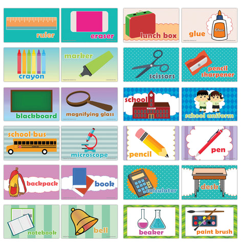Creanoso School Words Educational Flashcards for Children - Mini Educational Information Cards Set
