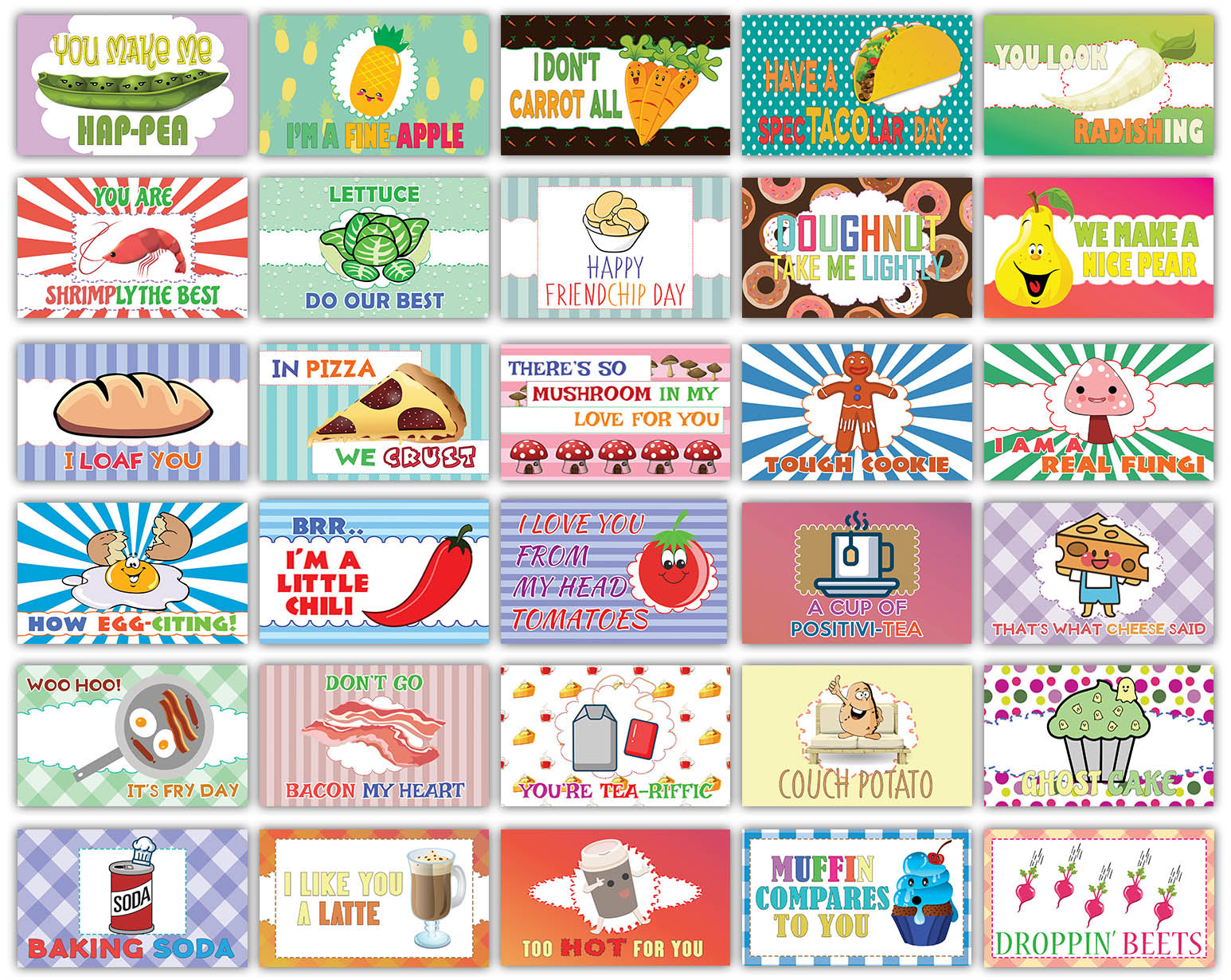 Creanoso Funny Food Puns Lunchbox Notecards - Flashcards for Kids