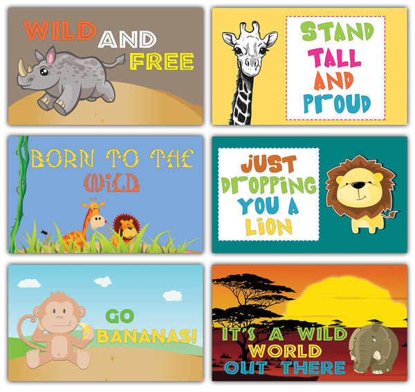 Creanoso Wild Animals Safari Cute Sayings Flashcards - Inspiring School Lunchbox Note Cards for Kids
