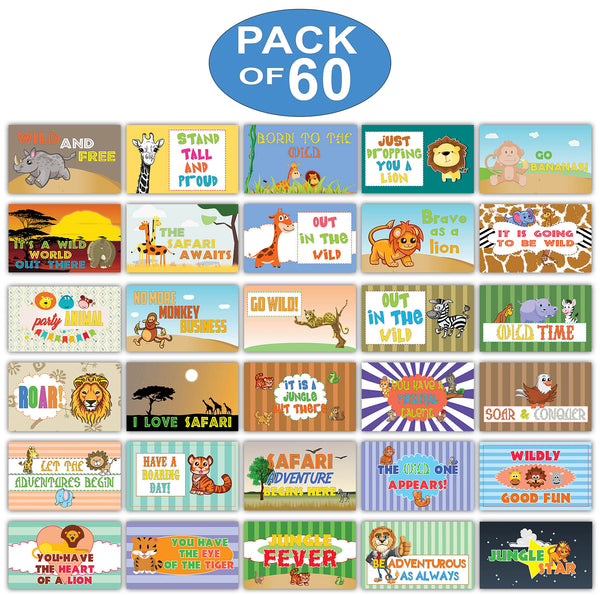 Creanoso Wild Animals Safari Cute Sayings Flashcards - Inspiring School Lunchbox Note Cards for Kids