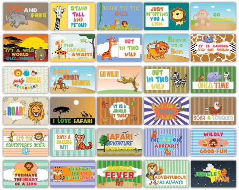 Creanoso Wild Animals Safari Cute Sayings Flashcards - Inspiring School Lunchbox Note Cards for Kids