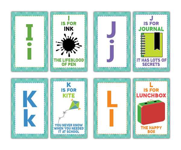 Creanoso English Alphabet Fun School Theme ABCs Flashcards Ã¢â‚¬â€œ 26 Letters Educational Card