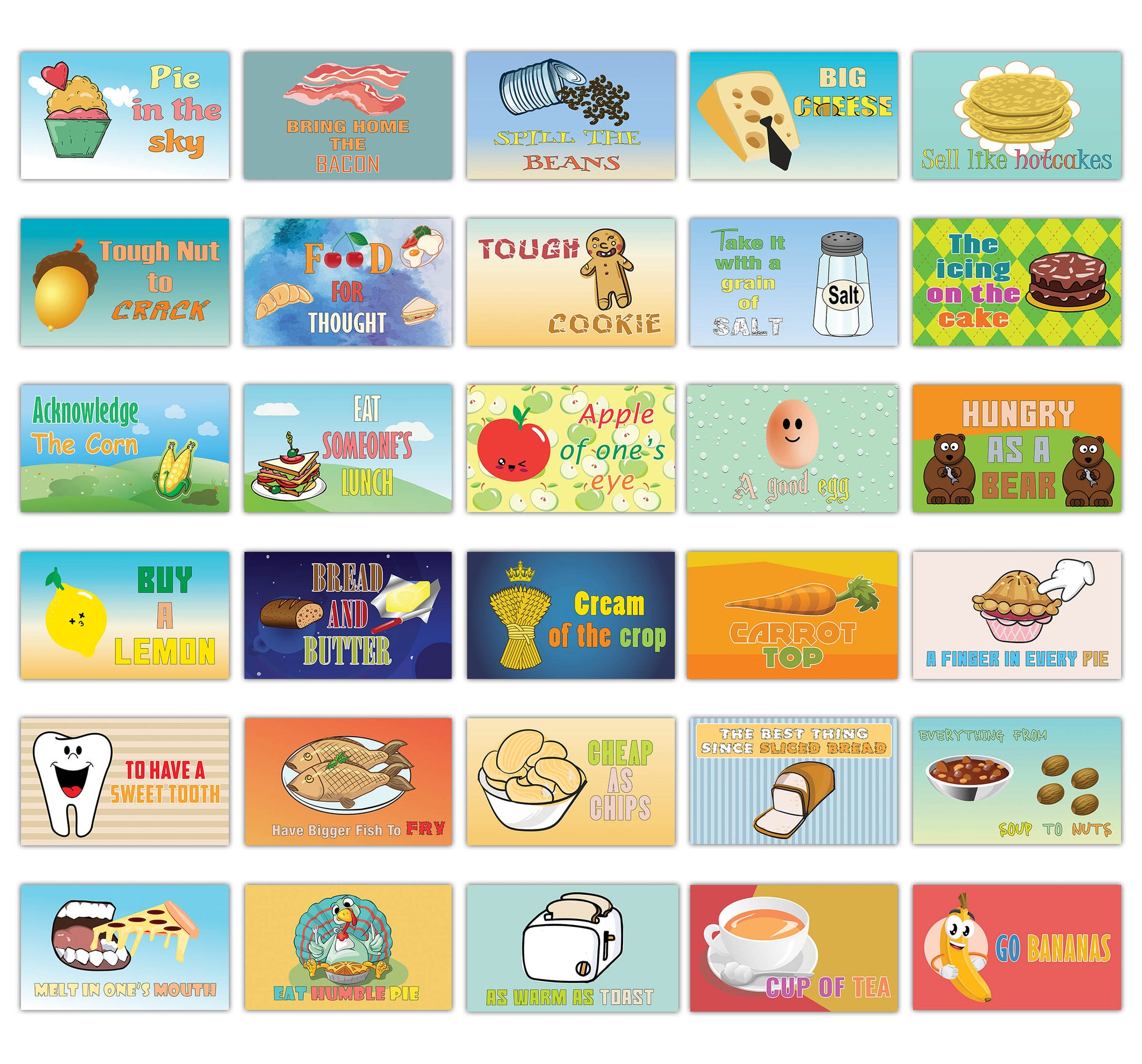 Creanoso Food Idioms Learning Flashcards for Kids Ã¢â‚¬â€œ Educational Information Set