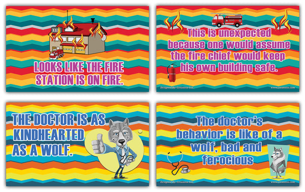 Creanoso English Learning Irony Educational Flash Cards for Kids - Unique Giveaways Gift Set