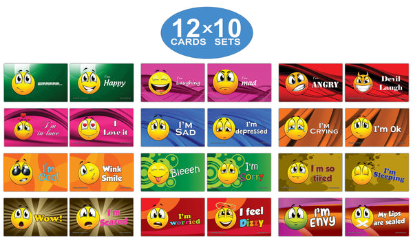 24 Commonly Use Emojis Learning Flash Cards (120-Pack - 12 cards front & back designs x 10 sets )