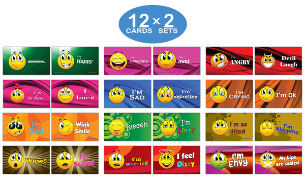 24 Commonly Use Emojis Learning Flash Cards