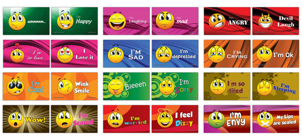 24 Commonly Use Emojis Learning Flash Cards