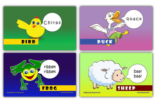 24 Animal Sounds Learning Flash Cards