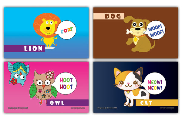24 Animal Sounds Learning Flash Cards