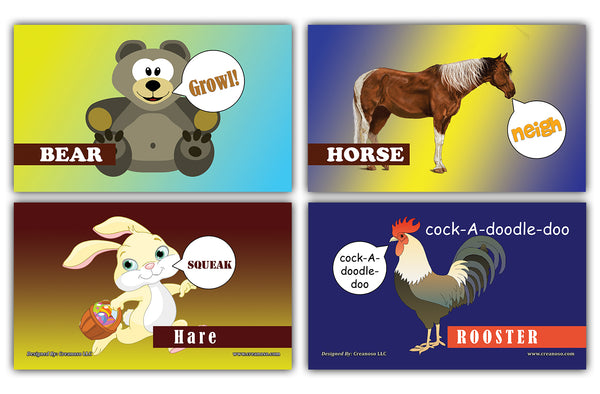 24 Animal Sounds Learning Flash Cards