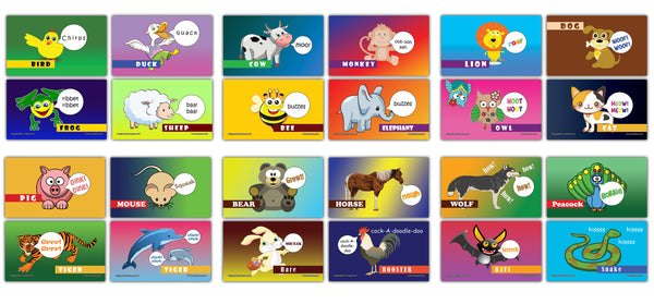 24 Animal Sounds Learning Flash Cards