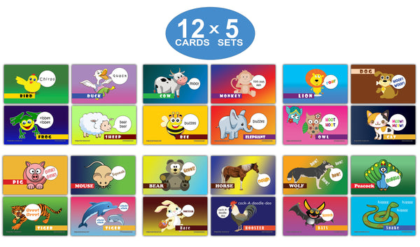 24 Animal Sounds Learning Flash Cards