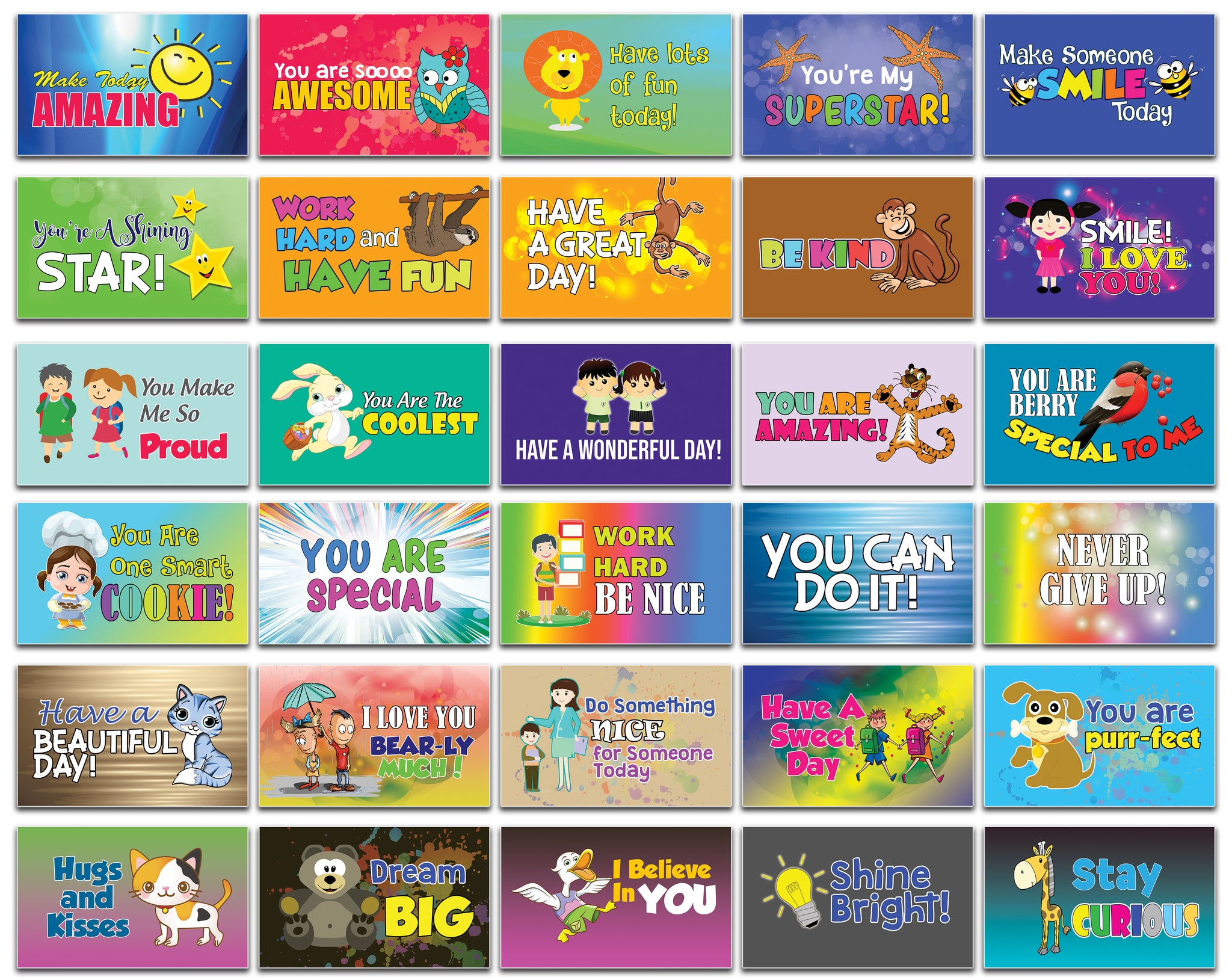 Motivational Lunch Box Notes Cards for Children