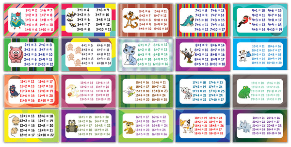Elementary Addition Learning Flash Cards for Children (20Pack  10 cards front & back designs x 2 sets)