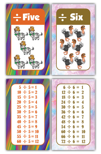 Division Maths Educational Flash Cards for Kids