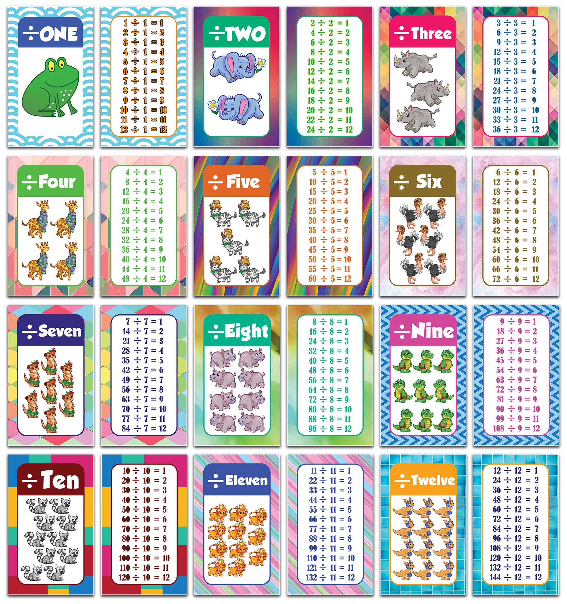 Division Maths Educational Flash Cards for Kids