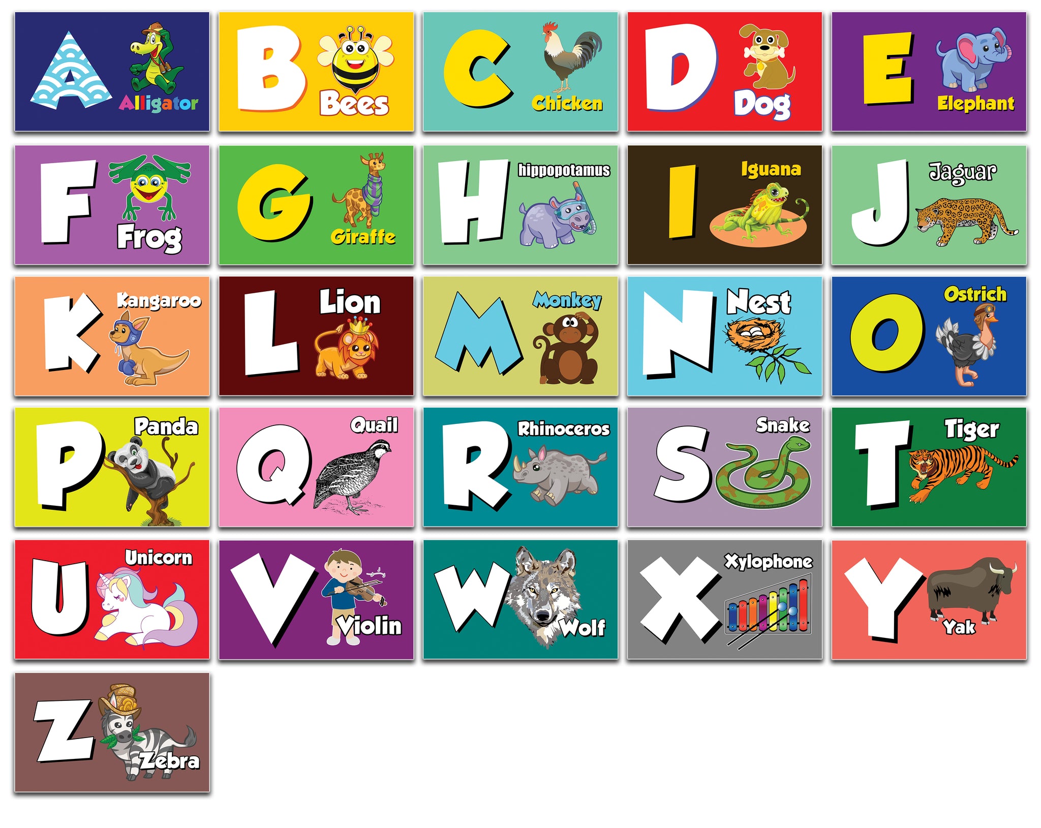 Animals Alphabet Flash Cards for Children