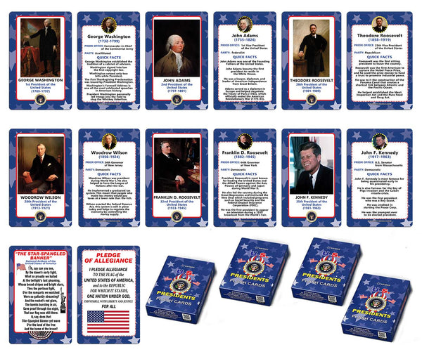 Flash Cards Novelty US Presidents for Kids Bulk Set (4-Deck) - Pretty Favors Decor Decal Supply - Stocking Stuffers Gifts for Men Women Christmas Holidays Activities - High Quality Standard Decks