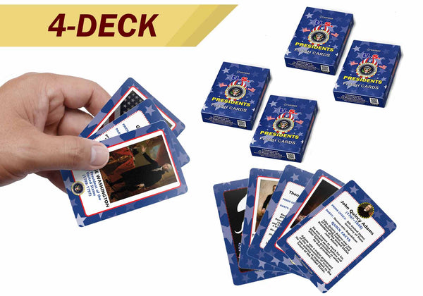 Flash Cards Novelty US Presidents for Kids Bulk Set (4-Deck) - Pretty Favors Decor Decal Supply - Stocking Stuffers Gifts for Men Women Christmas Holidays Activities - High Quality Standard Decks