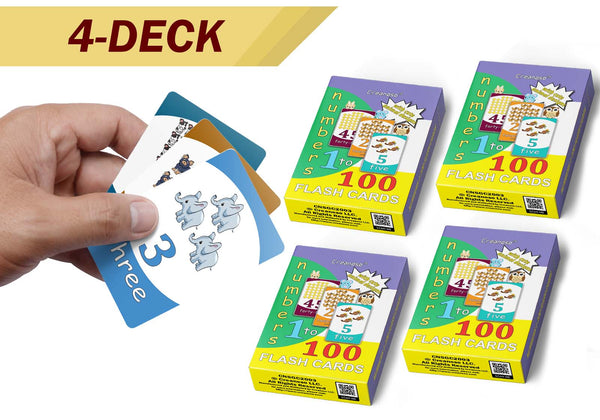 Educational 1-100 Numbers High Quality Flash Cards for Kids Cute Animals Bulk Set (4-Deck) - Pretty Favors Decor Decal Supply - Stocking Stuffers Gifts for Boys Girls Christmas Holidays Activities