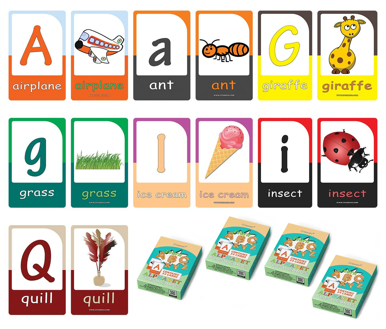 Alphabet High Quality Flash Cards for Kids (4-Deck) - Pretty Favors Decor Decal Supply - Stocking Stuffers Gifts for Boys Girls Christmas Holidays Activities - Party Theme DIY Collection Set for Boys