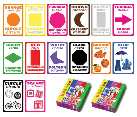 English Spanish Educational Colors and Shapes Flash Cards (2-Deck) Ã¢â‚¬â€œ Party Theme Gifts Ideas for Birthday Party Supply for Kids Boys Girls - Fun Game Group Activities Stocking Stuffers Ã¢â‚¬â€œ Teaching Set
