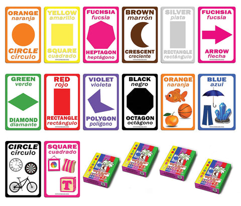Spanish Colors and Shapes High Quality Flash Cards for Kids (4-Deck) - Pretty Favors Decor Decal Supply - Stocking Stuffers Gifts for Boys Girls Christmas Holidays Activities - Party Theme DIY Kit