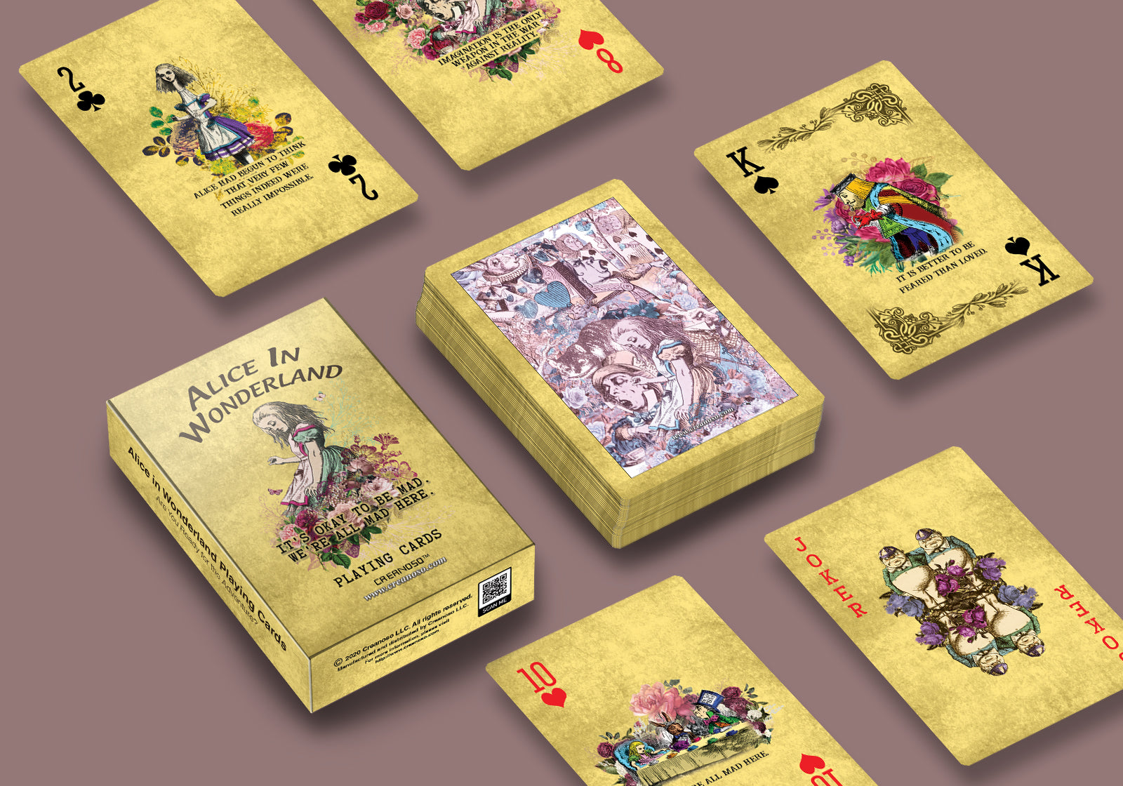 Creanoso Alice in Wonderland Literary Playing Cards (4 Decks) Ã¢â‚¬â€œ High Quality Poker Size Standard Deck Cards for Blackjack, Euchre, Canasta, Pinochle Card Game, Casino Grade Ã¢â‚¬â€œ Stocking Stuffers Gift