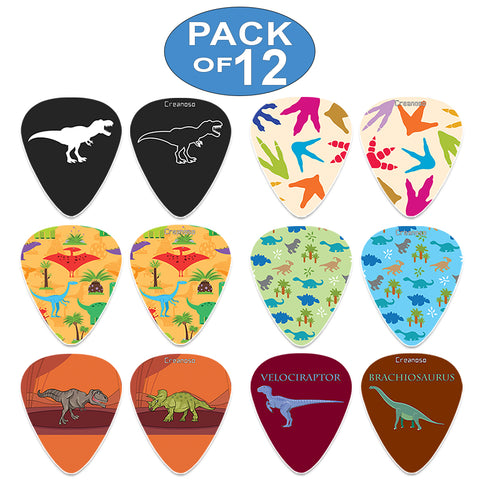 Creanoso Cool Dinosaur Guitar Pick (12-Pack) - Colorful Unique Music Gifts for Guitarists