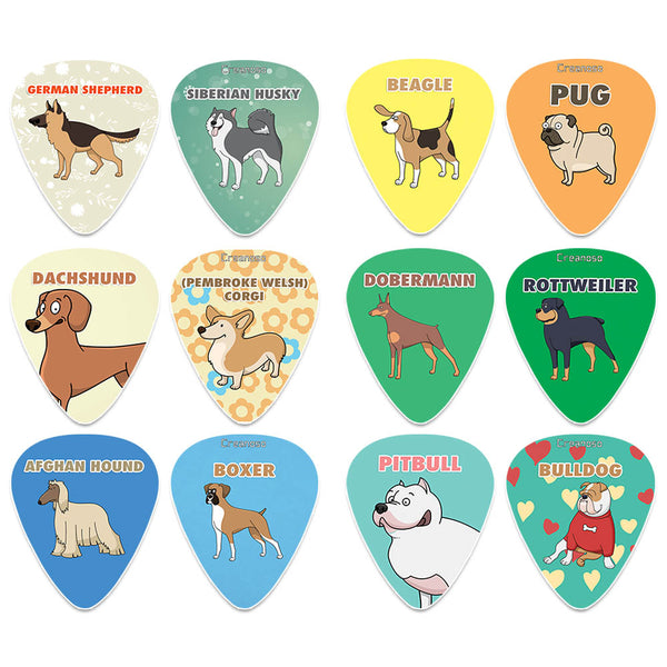 Creanoso Cool Dog Guitar Picks (12-Pack) - Medium Gauge Celluloid - Unique Music Gifts