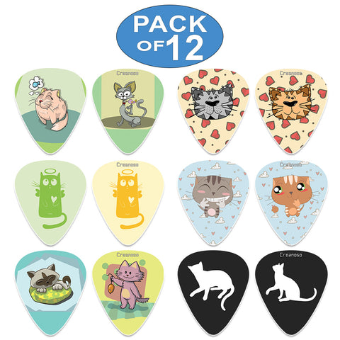 Creanoso Cool and Colorful Cat Guitar Picks (12-Pack) - Musical Accessories Premium Gifts