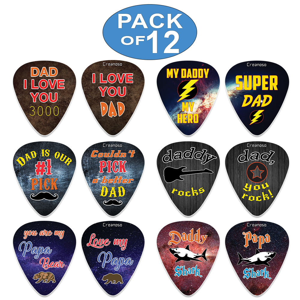 Creanoso Dad Love You 3000 Guitar Picks (12-Pack) - Premium Design Finger Style Picks for Musicians