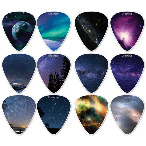 Space Galaxy Universe Planets Guitar Picks (12-Pack) - Stocking Stuffers Music Gifts & Guitar Accessories for Boys Son Men Him Husband Dad Boyfriend Women Girls Teens Kids Ã¢â‚¬â€œ Medium Gauge Celluloid