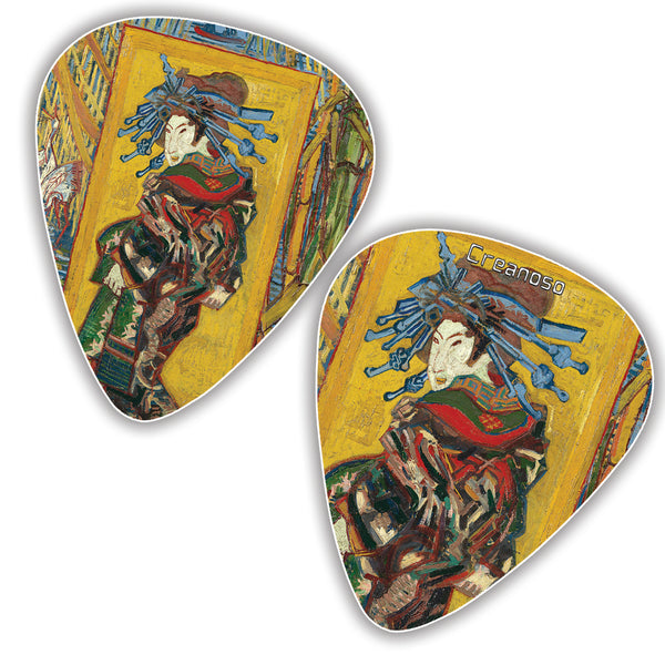 Japanese Fine Art Famous Paintings Guitar Picks (12-Pack)- Medium - Katsushika Hokusai Vincent Van Gogh Mount Fuji Wave Geisha - Stocking Stuffers for Guitarist Men Women 'Mother's Day Father's Day