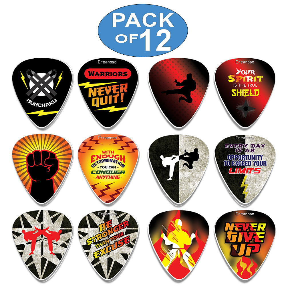 Creanoso Cool Martial Arts Guitar Picks Variety Pack (12-Pack) - Unique Stocking Stuffers Gifts
