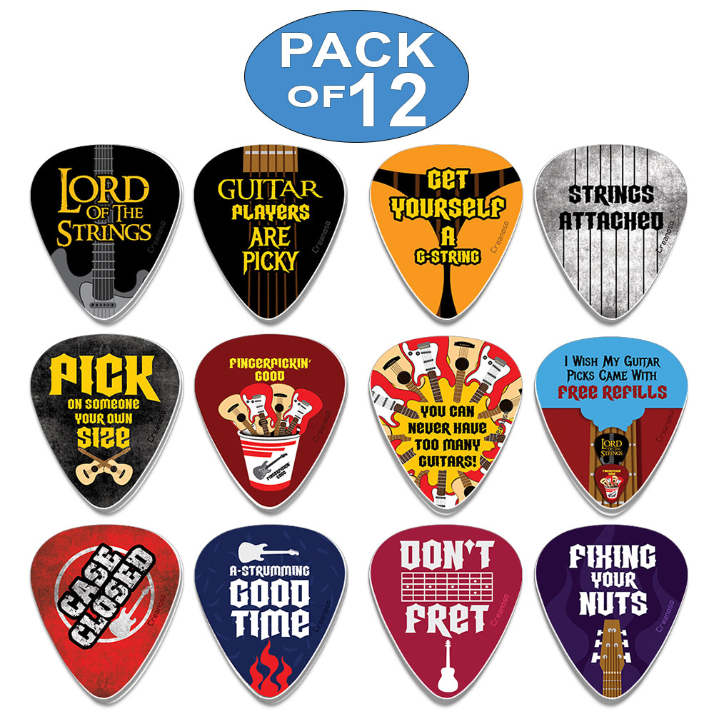 Creanoso Hilarious Guitar Picks (12-Pack) - Premium Music Gifts & Guitar Accessory