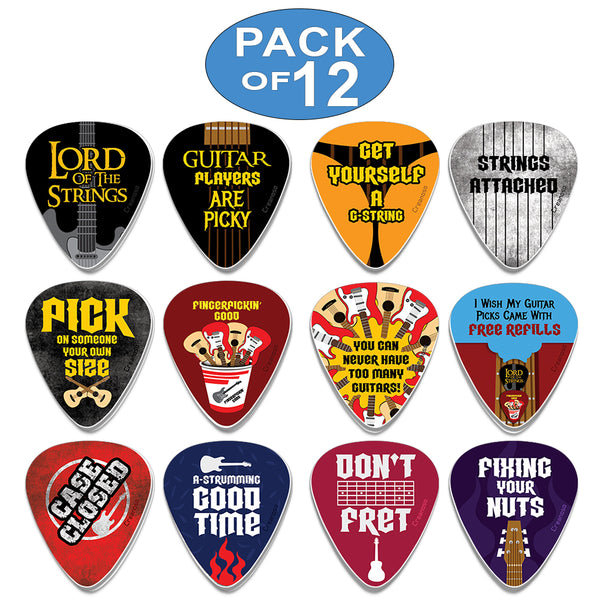 Creanoso Hilarious Guitar Picks (12-Pack) - Premium Music Gifts & Guitar Accessory