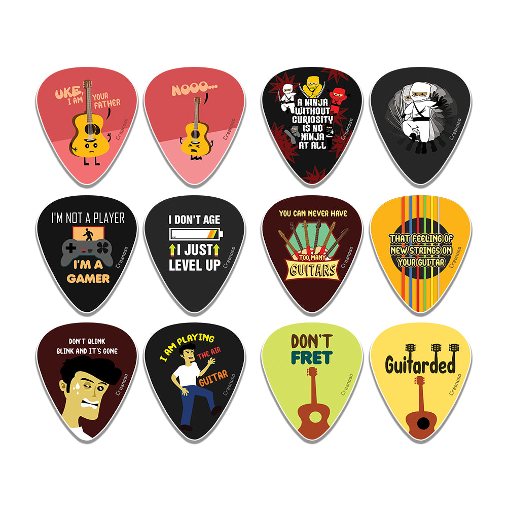 Fun Guitar Picks Plectrum (12-Pack) - Premium Music Gifts & Guitar Accessories for Husband Dad Boys Son Men Him Boyfriend Musician Gift â€“ Cool Guitar Plectrums & Tools â€“ For Electric & Bass Guitars