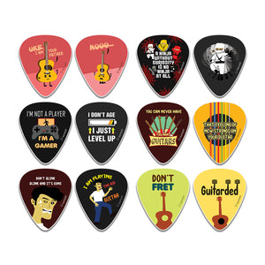 Fun Guitar Picks Plectrum (12-Pack) - Premium Music Gifts & Guitar Accessories for Husband Dad Boys Son Men Him Boyfriend Musician Gift â€“ Cool Guitar Plectrums & Tools â€“ For Electric & Bass Guitars