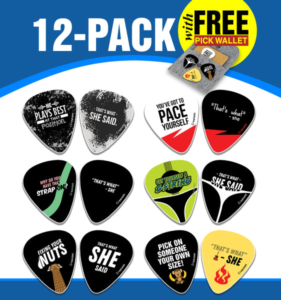Creanoso Funny That's what She Said Guitar Picks (12-Pack) - Premium Music Gifts & Guitar Accessories for Boys & Girls Musician Gift â€“ Cool Guitar Tool