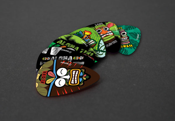 Aloha Tiki Art Design Guitar Picks (12-Pack) - Premium Music Gifts & Guitar Accessories for Boys & Girls Musician Gift â€“ Cool Guitar Tool