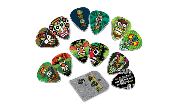 Aloha Tiki Art Design Guitar Picks (12-Pack) - Premium Music Gifts & Guitar Accessories for Boys & Girls Musician Gift â€“ Cool Guitar Tool
