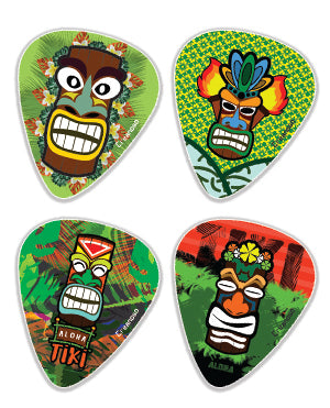 Aloha Tiki Art Design Guitar Picks (12-Pack) - Premium Music Gifts & Guitar Accessories for Boys & Girls Musician Gift â€“ Cool Guitar Tool