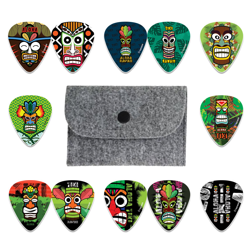 Aloha Tiki Art Design Guitar Picks (12-Pack) - Premium Music Gifts & Guitar Accessories for Boys & Girls Musician Gift â€“ Cool Guitar Tool
