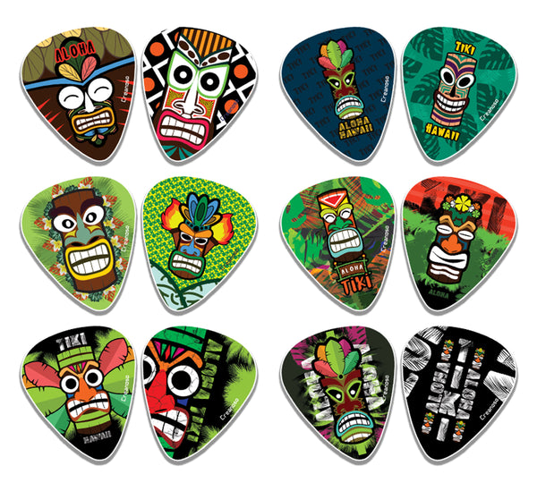 Aloha Tiki Art Design Guitar Picks (12-Pack) - Premium Music Gifts & Guitar Accessories for Boys & Girls Musician Gift â€“ Cool Guitar Tool