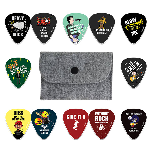 Funny Band Guitar Picks (12 - Pack) - Premium Music Gifts & Guitar Accessories for Boys & Girls Musician Gift â€“ Cool Guitar Tool