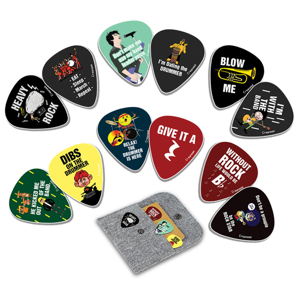 Funny Band Guitar Picks (12 - Pack) - Premium Music Gifts & Guitar Accessories for Boys & Girls Musician Gift â€“ Cool Guitar Tool