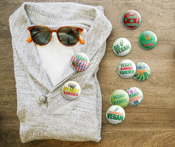 Vegan Pinback Buttons (1 Set x 10 Designs)